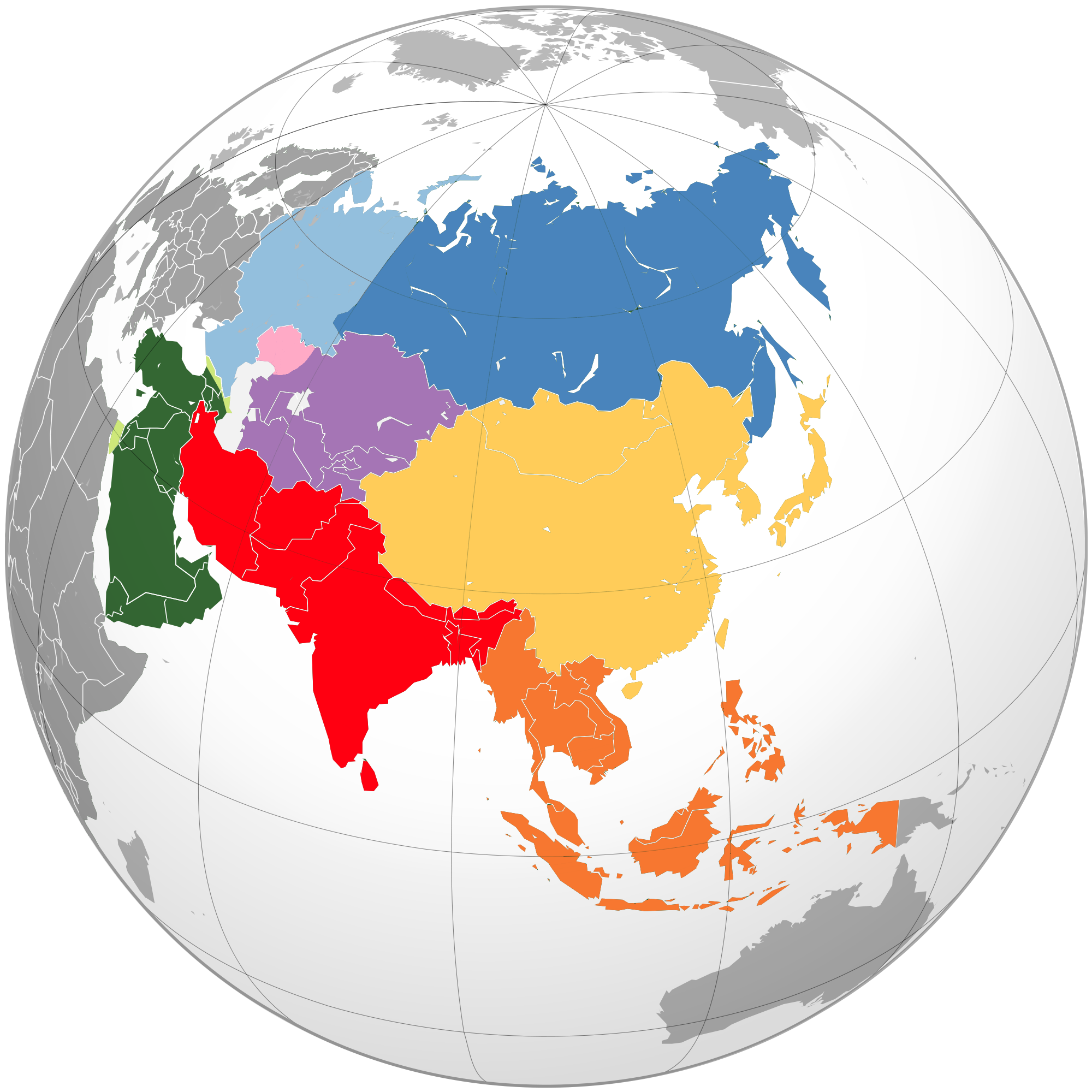 Location Asia UNsubregions Orthographic Projection 
