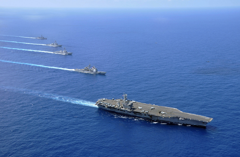 USS Nimitz, USS Chosin, USS Sampson, and USS Pinkney in South China Sea (Photo: US Navy)