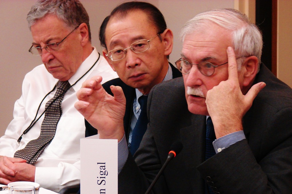 Leon Sigal - Social Science Research Council (front), Abe Nobuyasu - Fmr UN Under-Secretary for Disarmament Affairs, Japan, and Robert Hill - University of Adelaide.