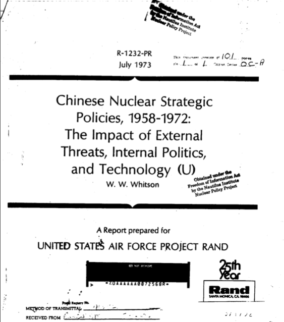 Chinese Nuclear Strategic Policies, 19581972 The Impact of External