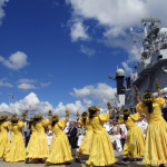 chinese dancers by war ship