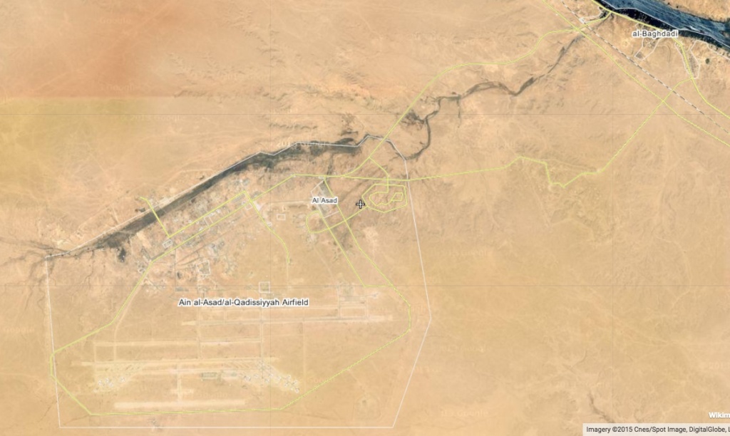 al-Asad Air Base, Anbar Province, Iraq - Wikimapia http://wikimapia.org/#lang=en&lat=33.814811&lon=42.474174&z=13&m=b
