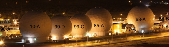 Figure 4. Principal SIGINT and FORNSAT/COMSAT parabolic antennas in radomes (annotated) Source: Kristian Laemmle-Ruff, (Attribution - NonCommercial CC BY-NC).