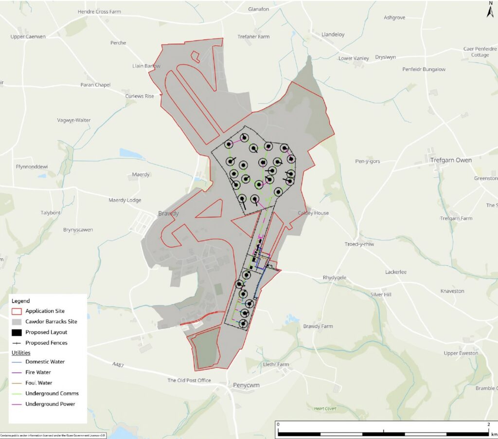 Map of planned antenna arrays at DARC Site 2 at Cawdor Barracks, Wales.